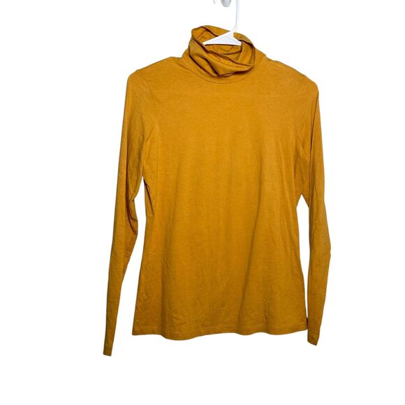 Lands' End T-Shirt Women's XS Mustard Turtle Neck Long Sleeve Solid Top Shirt - Picture 1 of 9